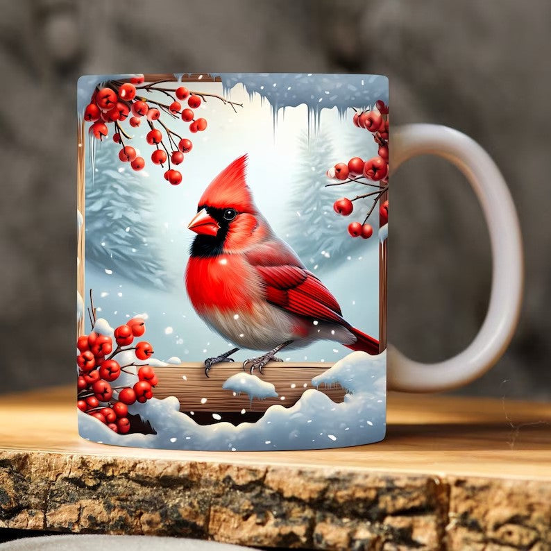 Winter Cardinal Ceramic Coffee Mug