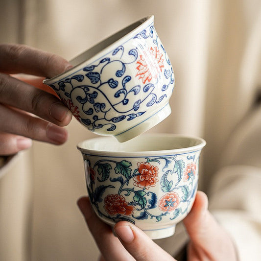 Lotus Harmony Blue-and-White Teacup Set