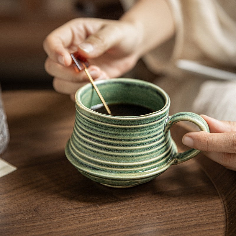 Threaded Stoneware Relief Ceramic Mug