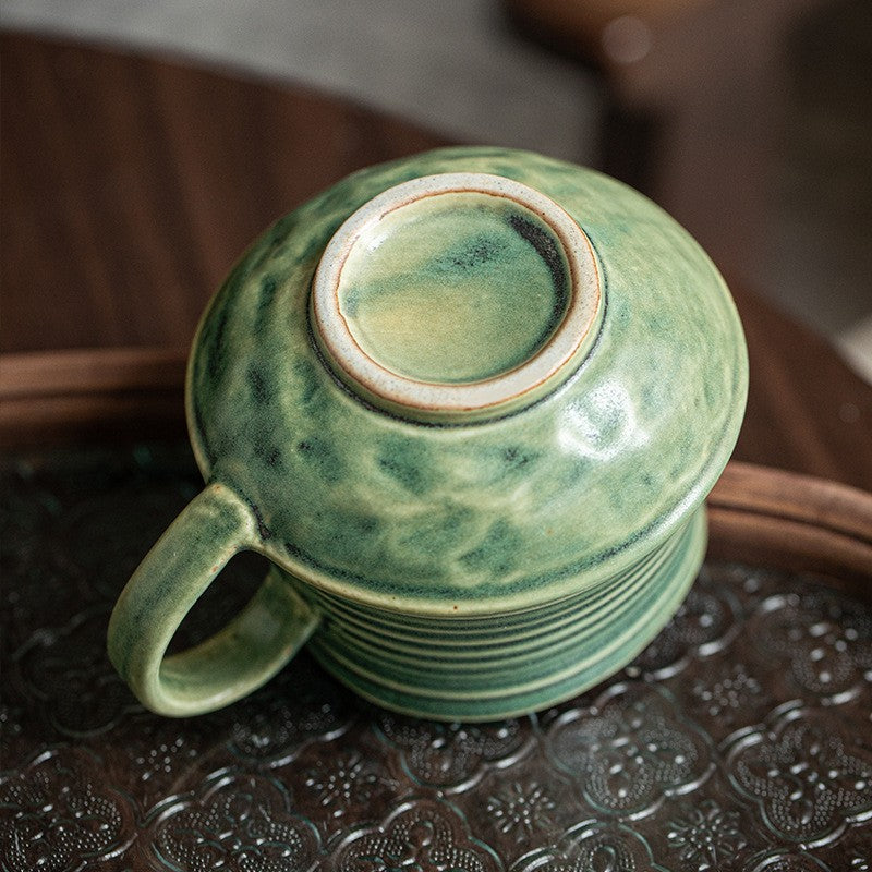 Threaded Stoneware Relief Ceramic Mug