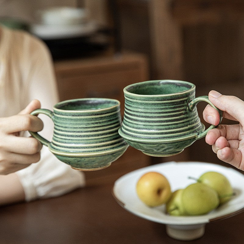 Threaded Stoneware Relief Ceramic Mug