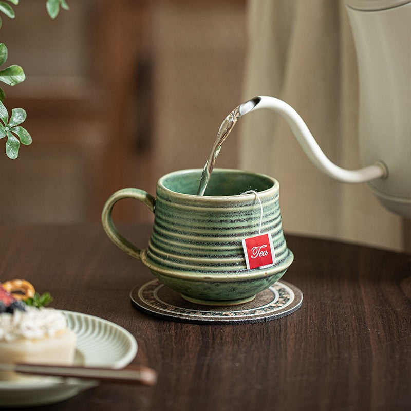 Threaded Stoneware Relief Ceramic Mug