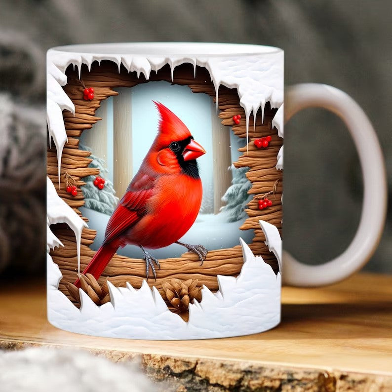 Winter Cardinal Ceramic Coffee Mug